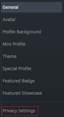 Find Steam Privacy Settings.